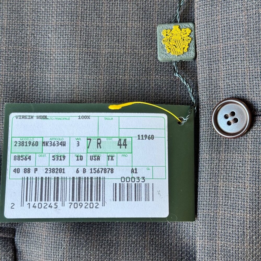 Principe Mens 44R Sport Blazer 100% Wool 3 Button Gray Tan Windowpane Italy New - Picture 11 of 16